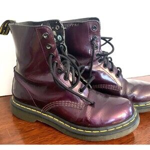 VTG Doc Martens Size 6 US Women's Leather Glossy Plum Purple Combat Boots PASCAL